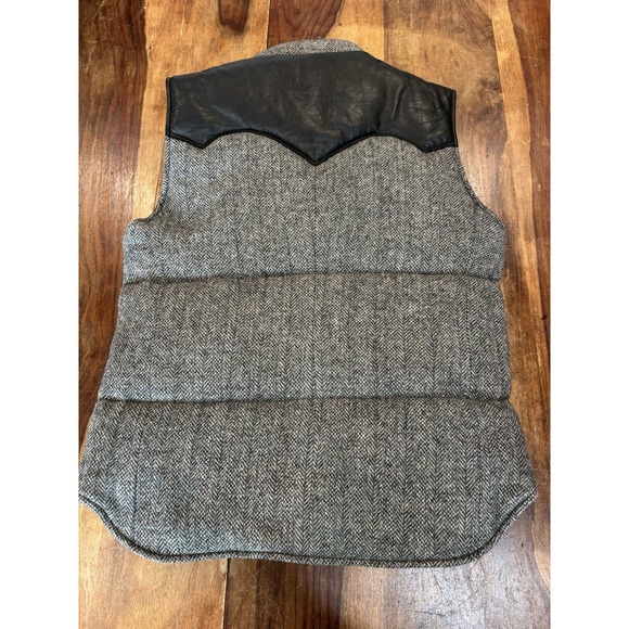NWTO Harris Tweed Puffer Vest XL Mens 100% Wool Herringbone Grey Black Tweed - Picture 2 of 10